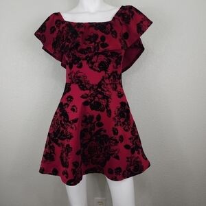 Hello Miss Pink Off Shoulder Velvet Floral Print Dress Size S